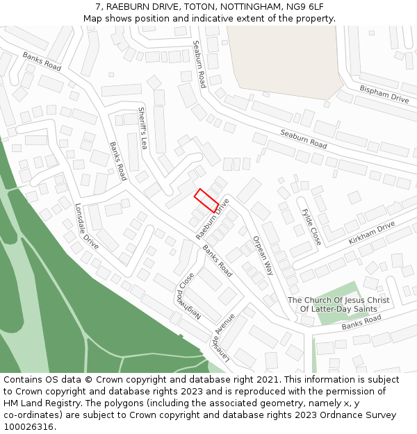 7, RAEBURN DRIVE, TOTON, NOTTINGHAM, NG9 6LF: Location map and indicative extent of plot