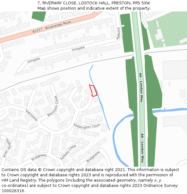 7, RIVERWAY CLOSE, LOSTOCK HALL, PRESTON, PR5 5XW: Location map and indicative extent of plot