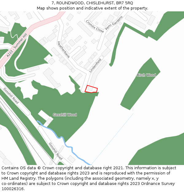 7, ROUNDWOOD, CHISLEHURST, BR7 5RQ: Location map and indicative extent of plot