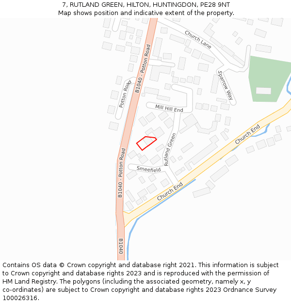 7, RUTLAND GREEN, HILTON, HUNTINGDON, PE28 9NT: Location map and indicative extent of plot