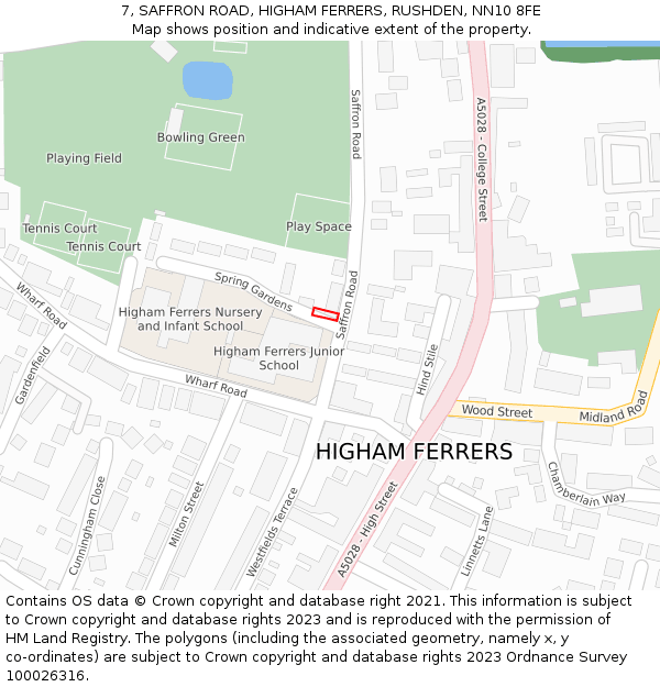 7, SAFFRON ROAD, HIGHAM FERRERS, RUSHDEN, NN10 8FE: Location map and indicative extent of plot