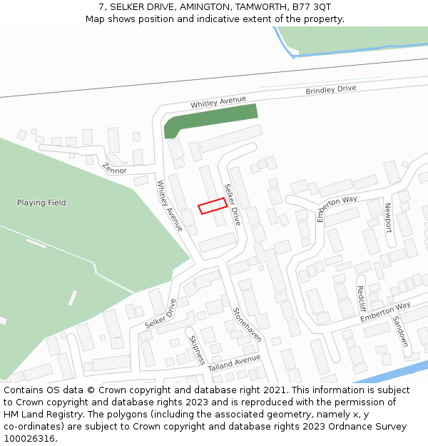 7, SELKER DRIVE, AMINGTON, TAMWORTH, B77 3QT: Location map and indicative extent of plot