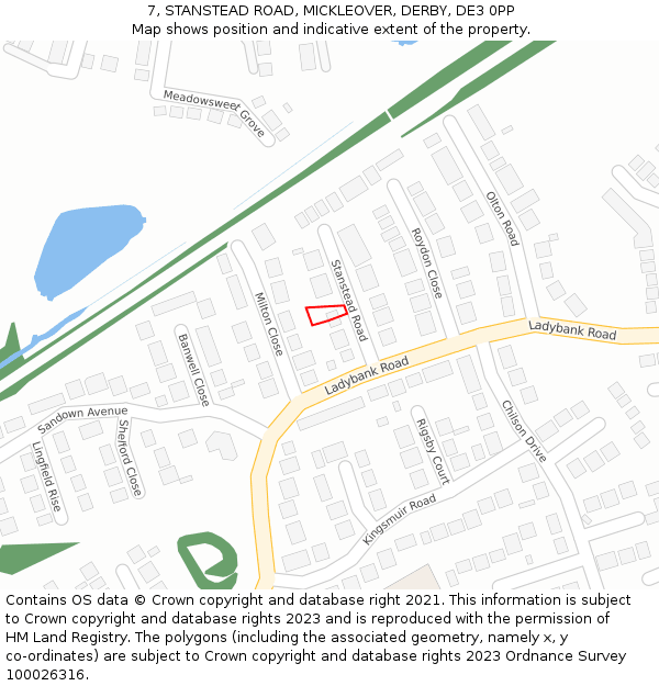 7, STANSTEAD ROAD, MICKLEOVER, DERBY, DE3 0PP: Location map and indicative extent of plot