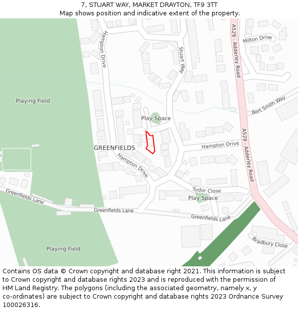 7, STUART WAY, MARKET DRAYTON, TF9 3TT: Location map and indicative extent of plot