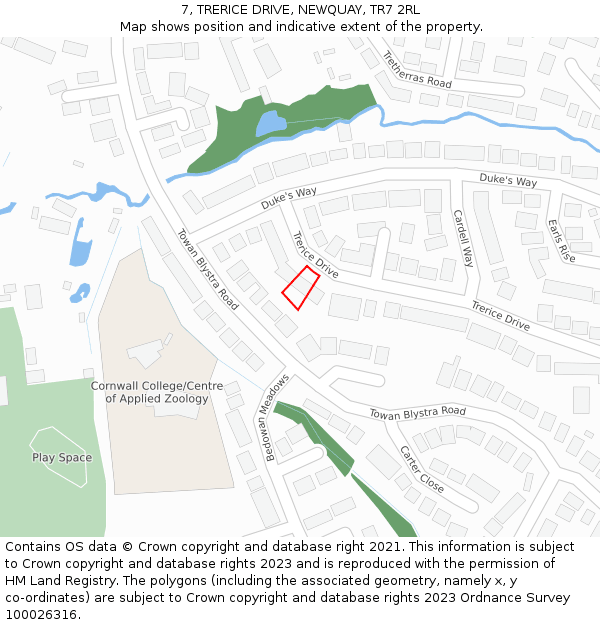 7, TRERICE DRIVE, NEWQUAY, TR7 2RL: Location map and indicative extent of plot