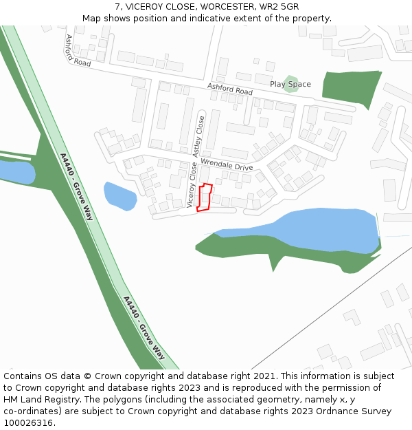 7, VICEROY CLOSE, WORCESTER, WR2 5GR: Location map and indicative extent of plot