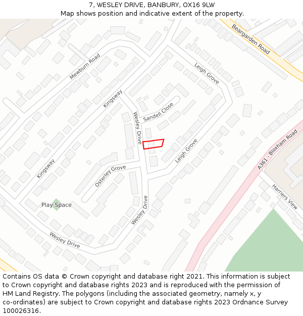 7, WESLEY DRIVE, BANBURY, OX16 9LW: Location map and indicative extent of plot