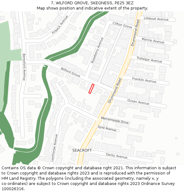 7, WILFORD GROVE, SKEGNESS, PE25 3EZ: Location map and indicative extent of plot