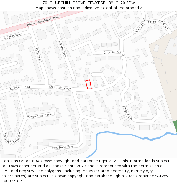 70, CHURCHILL GROVE, TEWKESBURY, GL20 8DW: Location map and indicative extent of plot