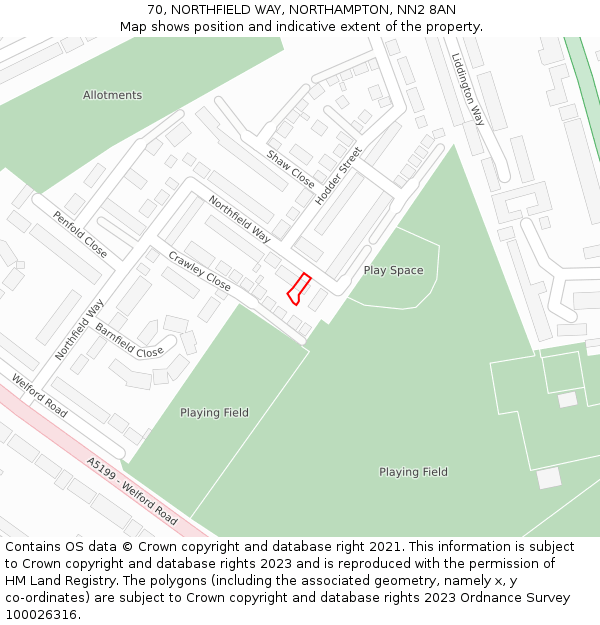 70, NORTHFIELD WAY, NORTHAMPTON, NN2 8AN: Location map and indicative extent of plot