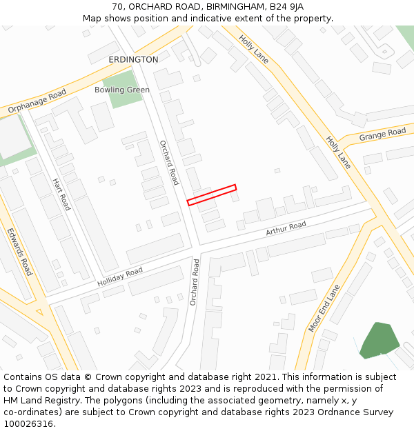 70, ORCHARD ROAD, BIRMINGHAM, B24 9JA: Location map and indicative extent of plot