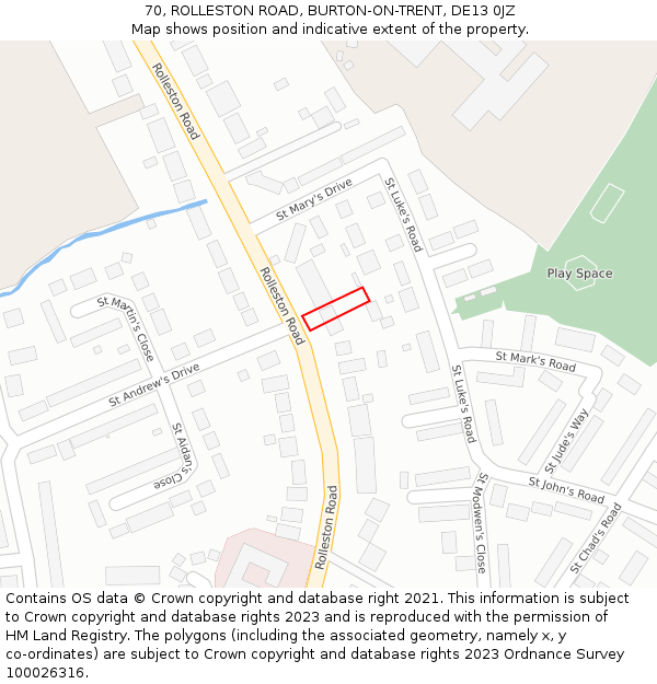 70, ROLLESTON ROAD, BURTON-ON-TRENT, DE13 0JZ: Location map and indicative extent of plot