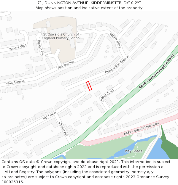 71, DUNNINGTON AVENUE, KIDDERMINSTER, DY10 2YT: Location map and indicative extent of plot