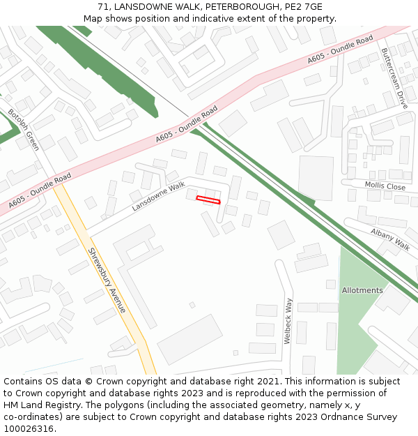 71, LANSDOWNE WALK, PETERBOROUGH, PE2 7GE: Location map and indicative extent of plot