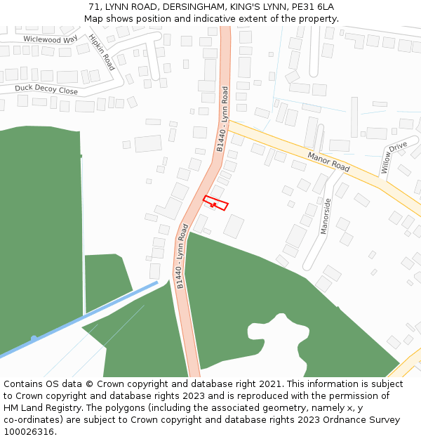 71, LYNN ROAD, DERSINGHAM, KING'S LYNN, PE31 6LA: Location map and indicative extent of plot