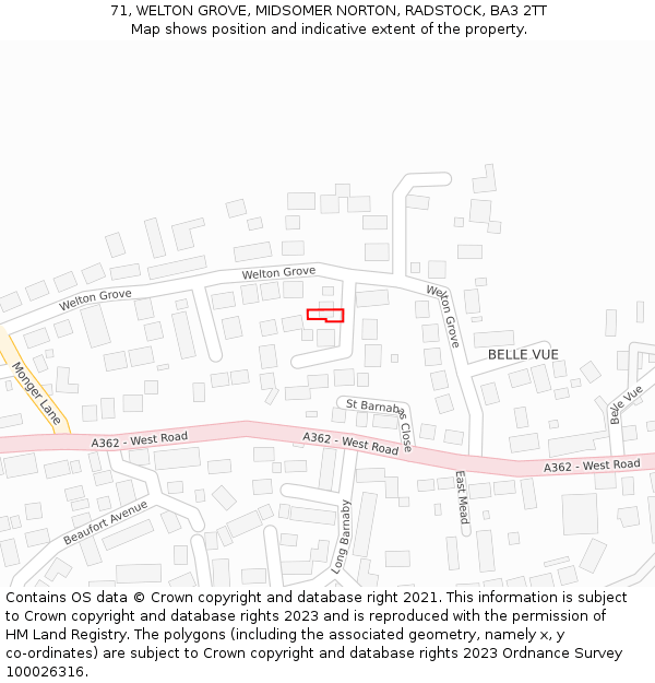 71, WELTON GROVE, MIDSOMER NORTON, RADSTOCK, BA3 2TT: Location map and indicative extent of plot