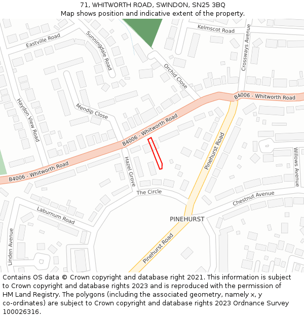 71, WHITWORTH ROAD, SWINDON, SN25 3BQ: Location map and indicative extent of plot