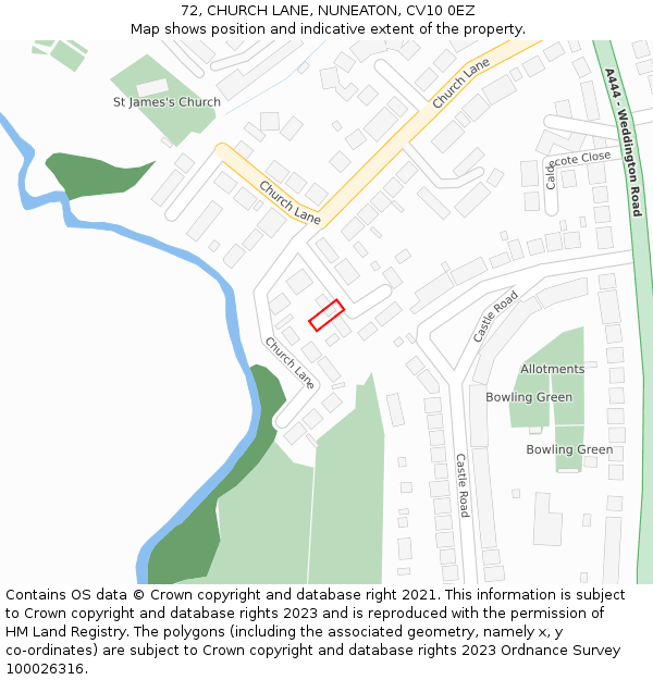 72, CHURCH LANE, NUNEATON, CV10 0EZ: Location map and indicative extent of plot