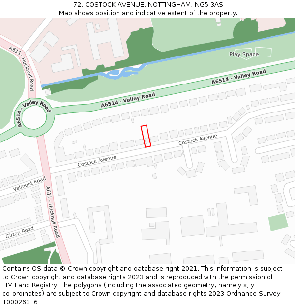 72, COSTOCK AVENUE, NOTTINGHAM, NG5 3AS: Location map and indicative extent of plot