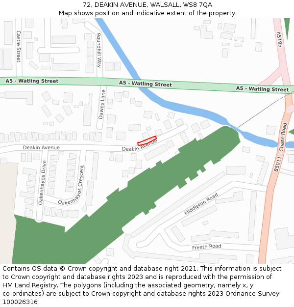 72, DEAKIN AVENUE, WALSALL, WS8 7QA: Location map and indicative extent of plot