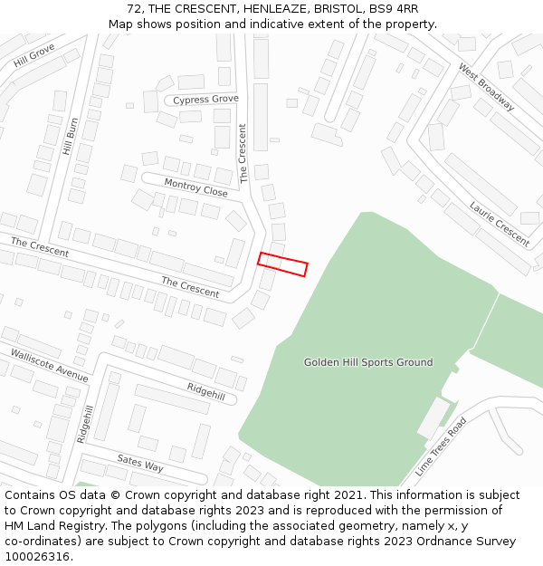72, THE CRESCENT, HENLEAZE, BRISTOL, BS9 4RR: Location map and indicative extent of plot