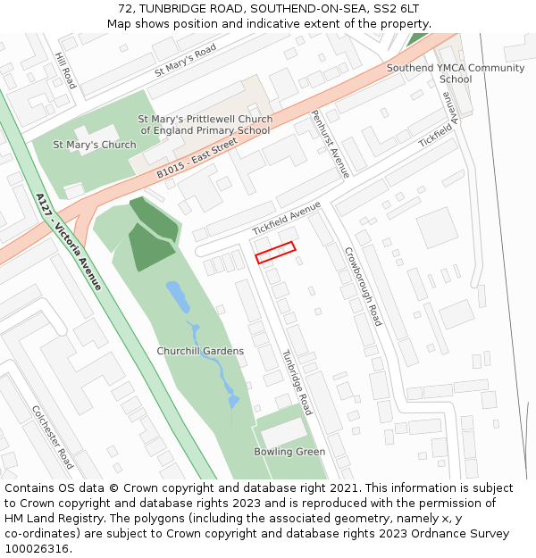 72, TUNBRIDGE ROAD, SOUTHEND-ON-SEA, SS2 6LT: Location map and indicative extent of plot