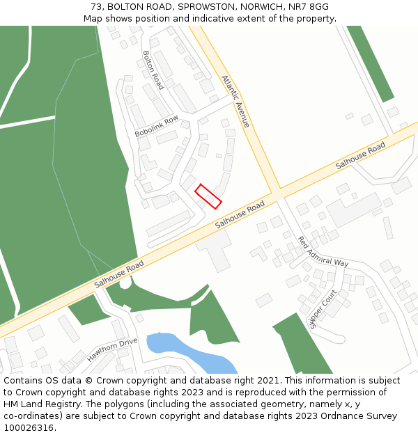 73, BOLTON ROAD, SPROWSTON, NORWICH, NR7 8GG: Location map and indicative extent of plot