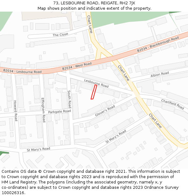 73, LESBOURNE ROAD, REIGATE, RH2 7JX: Location map and indicative extent of plot
