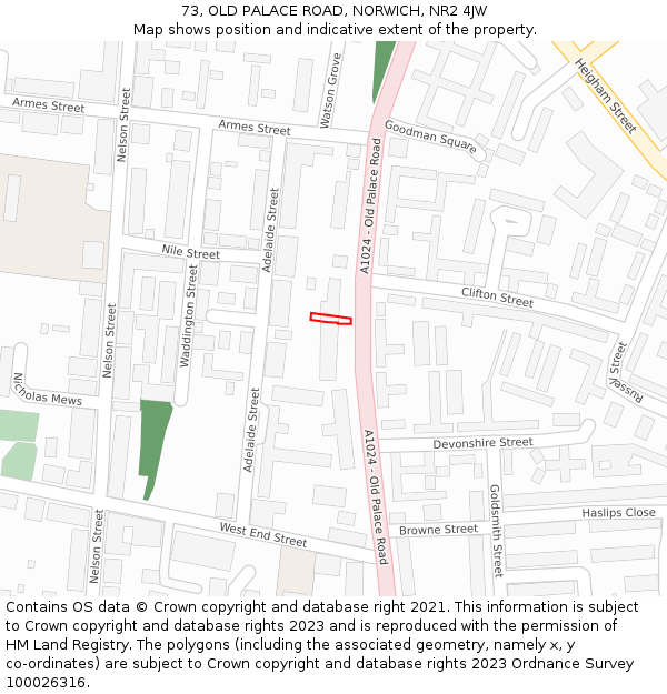73, OLD PALACE ROAD, NORWICH, NR2 4JW: Location map and indicative extent of plot
