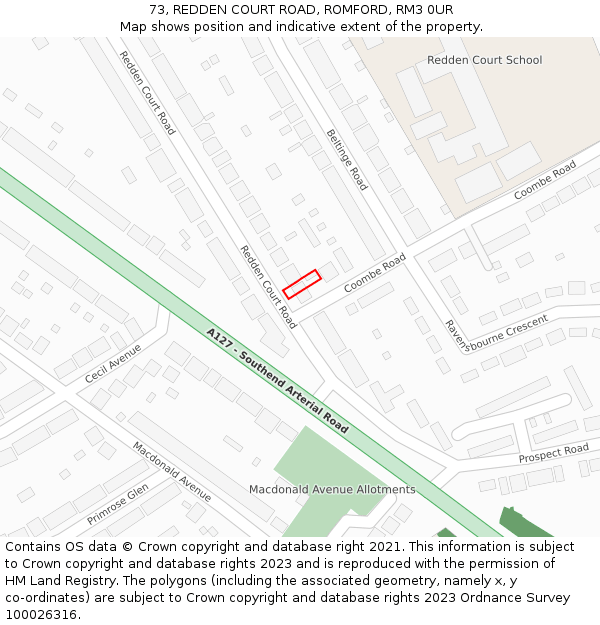 73, REDDEN COURT ROAD, ROMFORD, RM3 0UR: Location map and indicative extent of plot