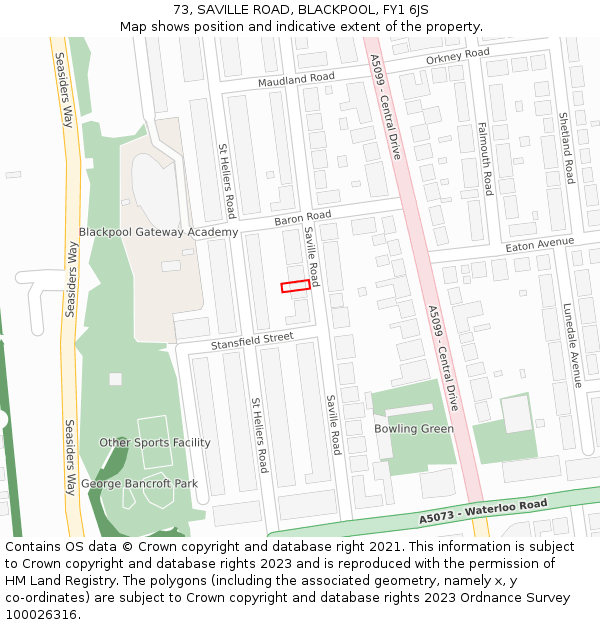 73, SAVILLE ROAD, BLACKPOOL, FY1 6JS: Location map and indicative extent of plot