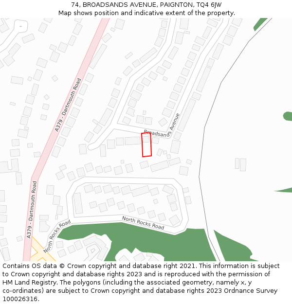 74, BROADSANDS AVENUE, PAIGNTON, TQ4 6JW: Location map and indicative extent of plot