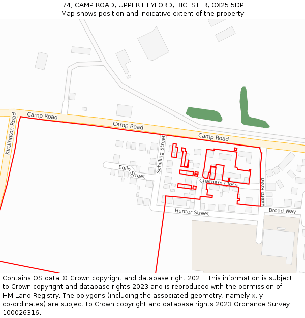 74, CAMP ROAD, UPPER HEYFORD, BICESTER, OX25 5DP: Location map and indicative extent of plot