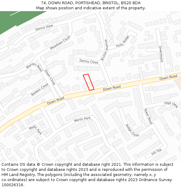 74, DOWN ROAD, PORTISHEAD, BRISTOL, BS20 8DA: Location map and indicative extent of plot