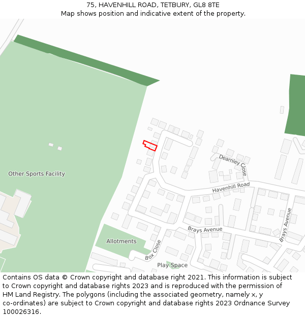 75, HAVENHILL ROAD, TETBURY, GL8 8TE: Location map and indicative extent of plot