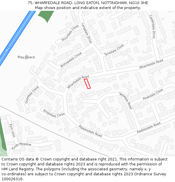 75, WHARFEDALE ROAD, LONG EATON, NOTTINGHAM, NG10 3HE: Location map and indicative extent of plot