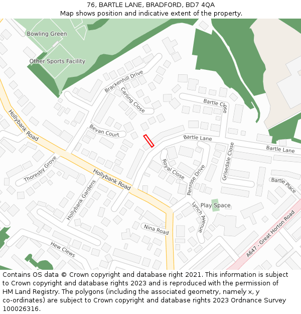 76, BARTLE LANE, BRADFORD, BD7 4QA: Location map and indicative extent of plot