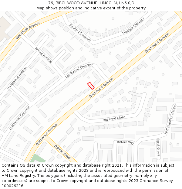 76, BIRCHWOOD AVENUE, LINCOLN, LN6 0JD: Location map and indicative extent of plot