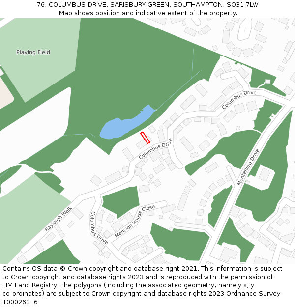 76, COLUMBUS DRIVE, SARISBURY GREEN, SOUTHAMPTON, SO31 7LW: Location map and indicative extent of plot