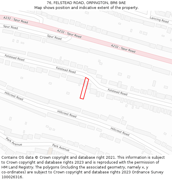 76, FELSTEAD ROAD, ORPINGTON, BR6 9AE: Location map and indicative extent of plot