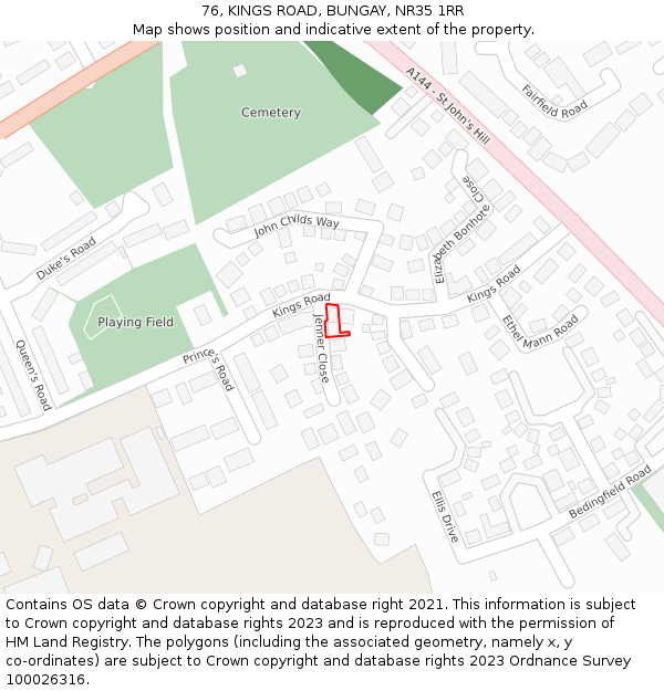 76, KINGS ROAD, BUNGAY, NR35 1RR: Location map and indicative extent of plot