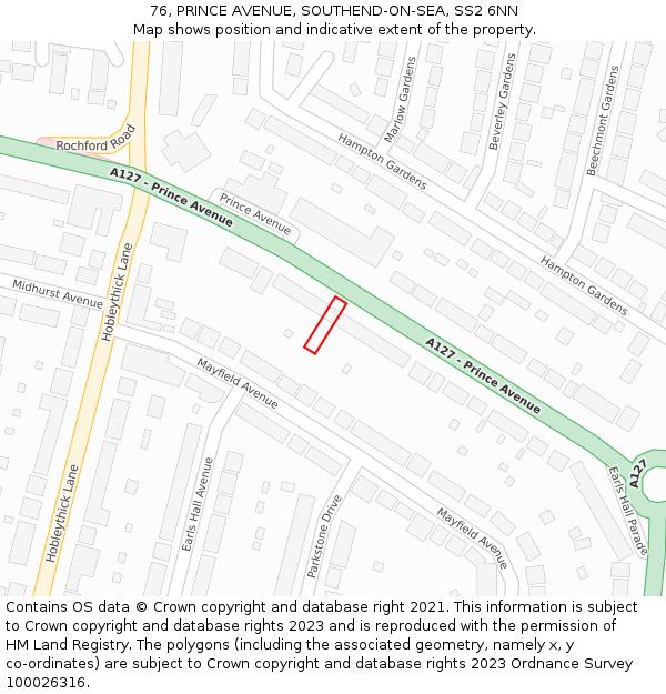 76, PRINCE AVENUE, SOUTHEND-ON-SEA, SS2 6NN: Location map and indicative extent of plot