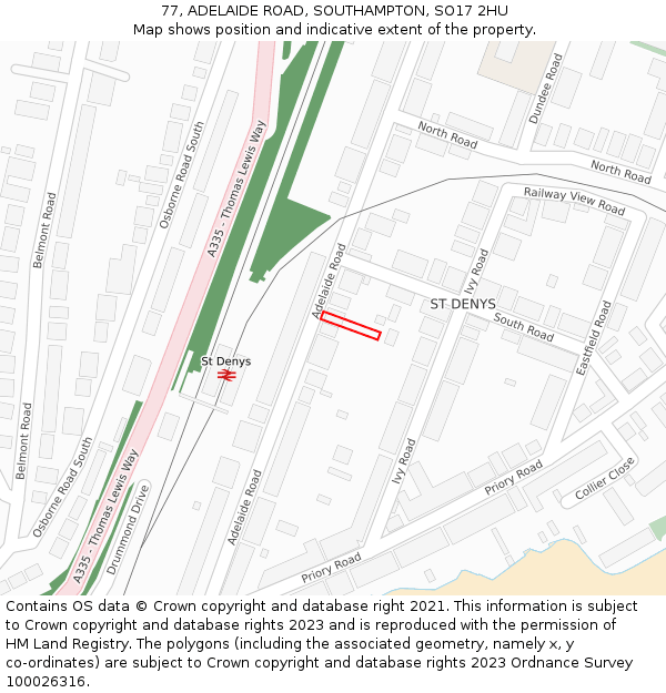 77, ADELAIDE ROAD, SOUTHAMPTON, SO17 2HU: Location map and indicative extent of plot