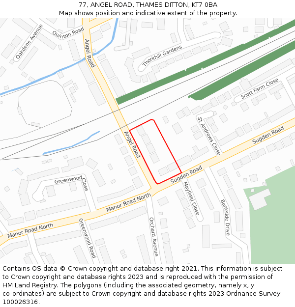 77, ANGEL ROAD, THAMES DITTON, KT7 0BA: Location map and indicative extent of plot