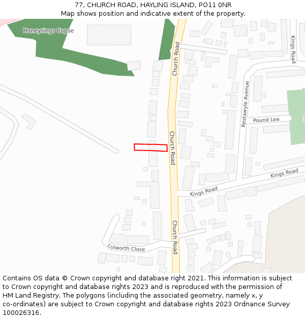 77, CHURCH ROAD, HAYLING ISLAND, PO11 0NR: Location map and indicative extent of plot