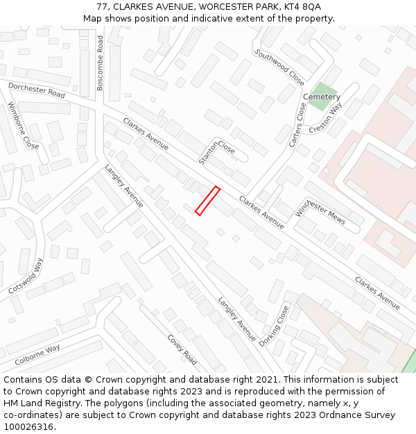 77, CLARKES AVENUE, WORCESTER PARK, KT4 8QA: Location map and indicative extent of plot