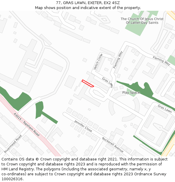 77, GRAS LAWN, EXETER, EX2 4SZ: Location map and indicative extent of plot
