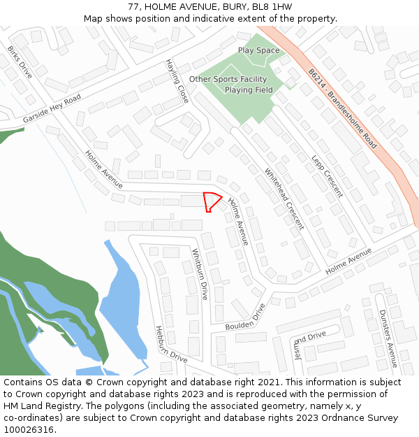 77, HOLME AVENUE, BURY, BL8 1HW: Location map and indicative extent of plot