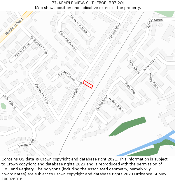 77, KEMPLE VIEW, CLITHEROE, BB7 2QJ: Location map and indicative extent of plot