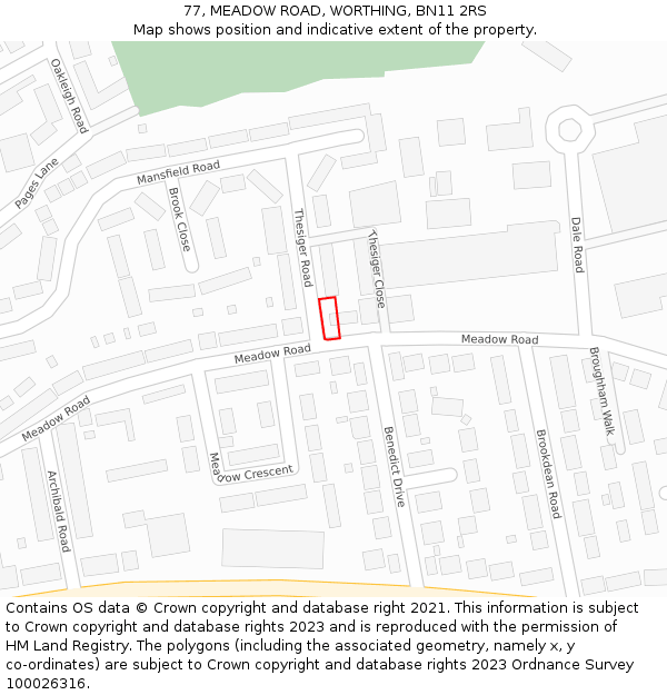 77, MEADOW ROAD, WORTHING, BN11 2RS: Location map and indicative extent of plot